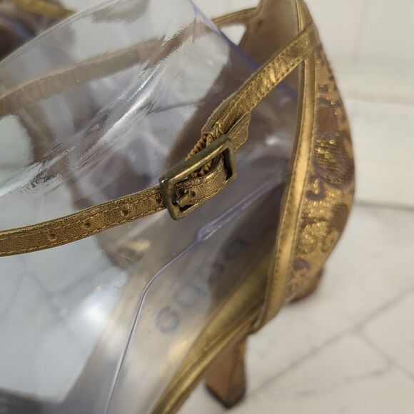 Bebe Gold Strappy Brocade Floral Sparkle Stiletto Heels Size 9.5 M Coquette - Picture 6 of 12